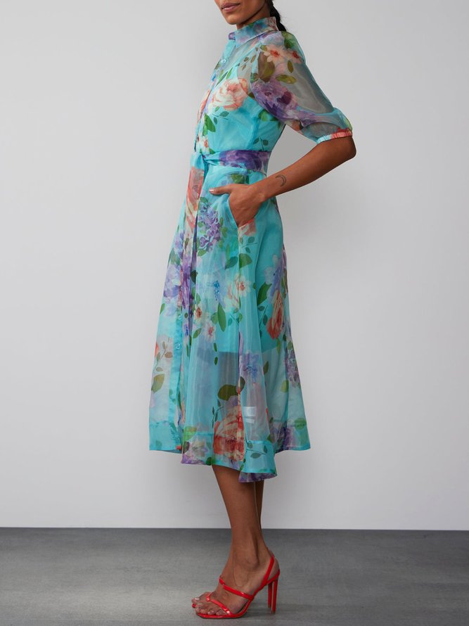 Floral Regular Fit Half Sleeve Vacation Shirt Dress