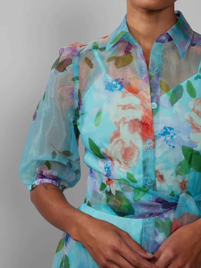 Floral Regular Fit Half Sleeve Vacation Shirt Dress