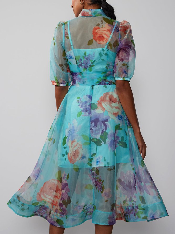 Floral Regular Fit Half Sleeve Vacation Shirt Dress