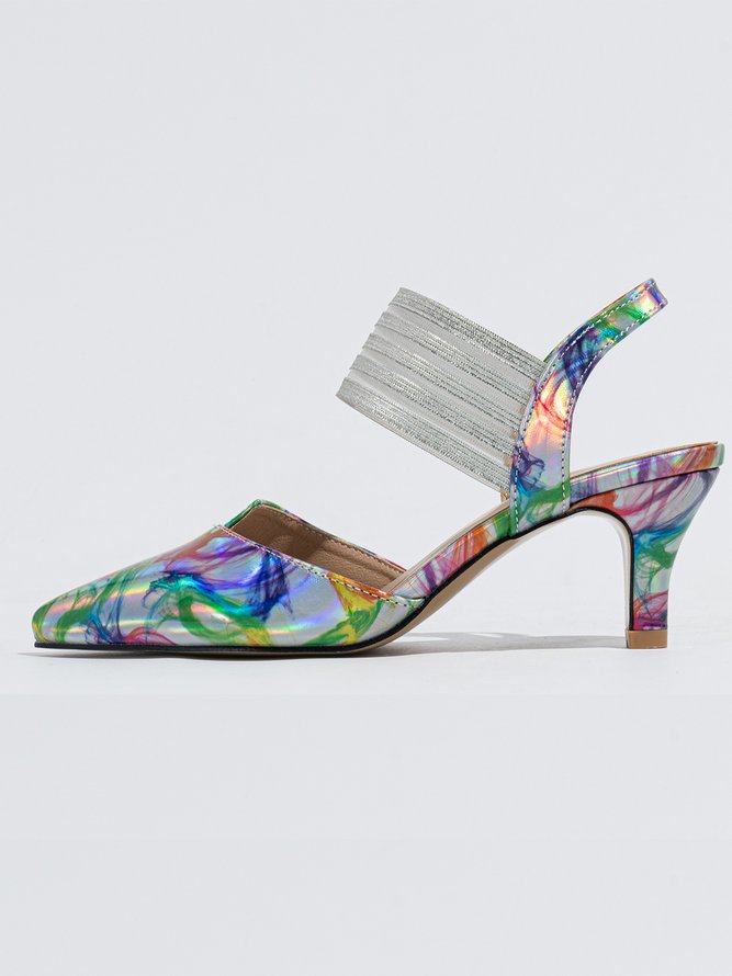 Abstract Printed Elastic Ankle Strap Stiletto Heel Pumps