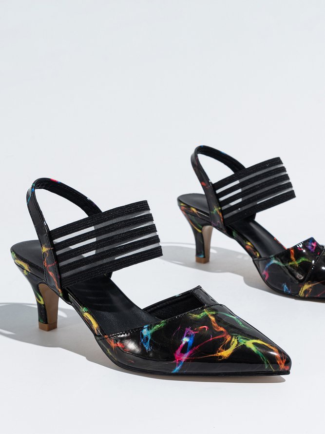 Abstract Printed Elastic Ankle Strap Stiletto Heel Pumps