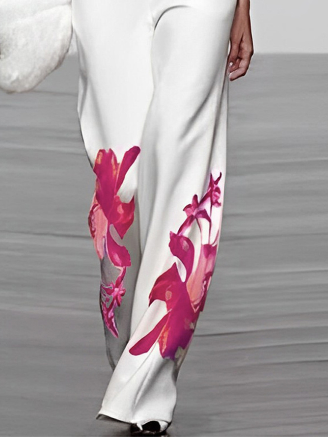 Plus Size Regular Fit Floral Urban Pants