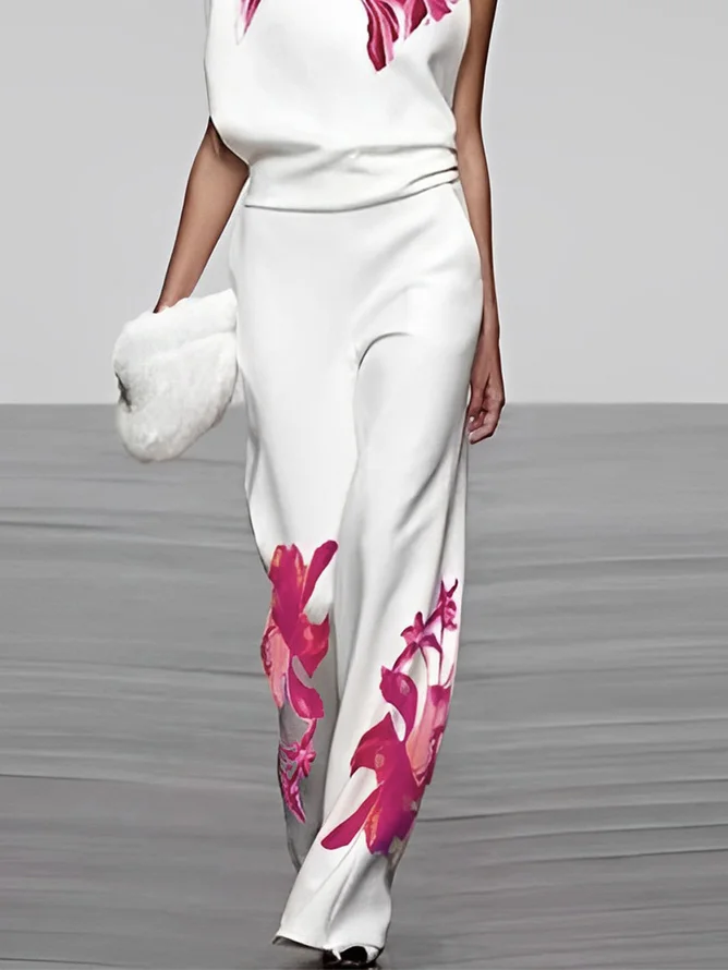 Plus Size Regular Fit Floral Urban Pants