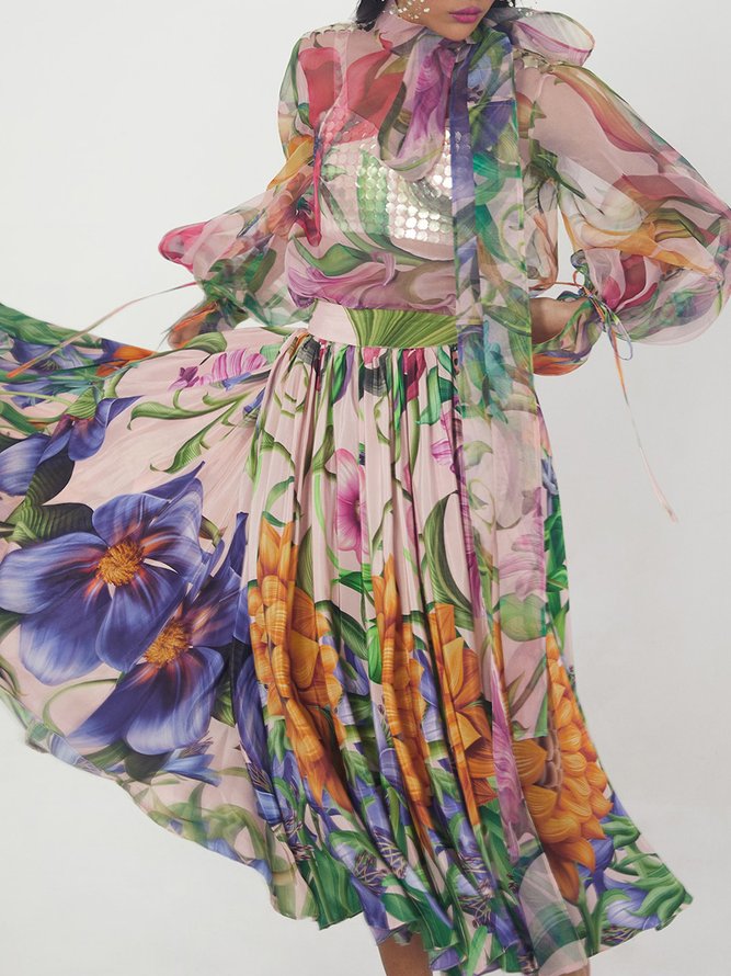 Elegant High Waist Loose Floral Skirt