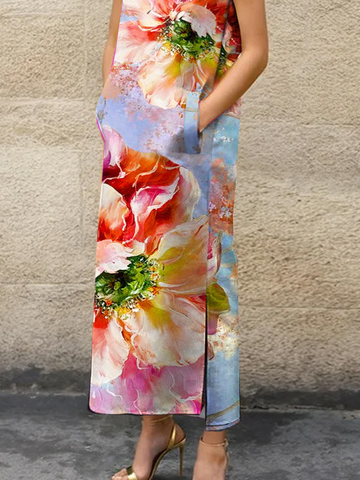 Printing Floral Stand Collar Urban Dress