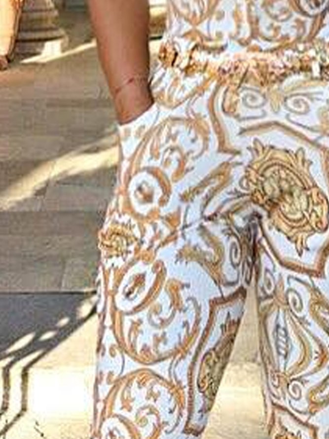 Vacation Sleeveless Print Tight Jumpsuit