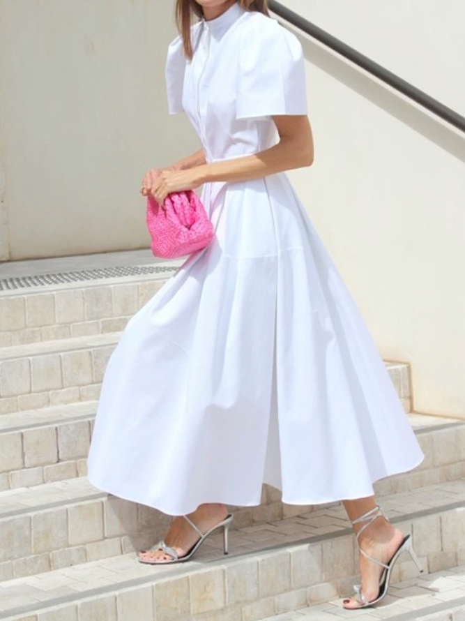 Elegant Stand Collar Plain Maxi Dress