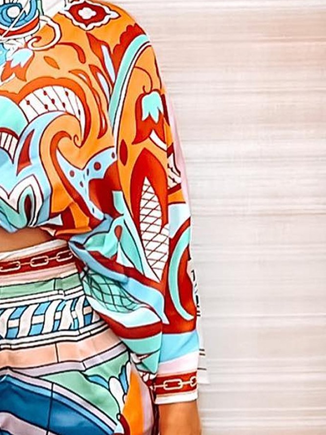 Boat Neck Abstract  Print Casual Loose Shirt