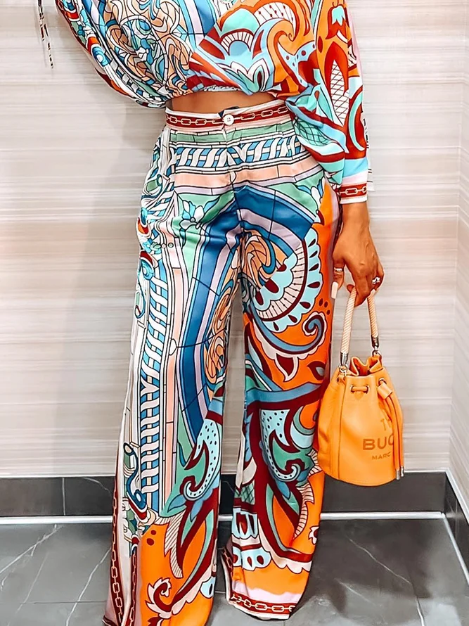 Abstract Print Casual Wide Leg Pants