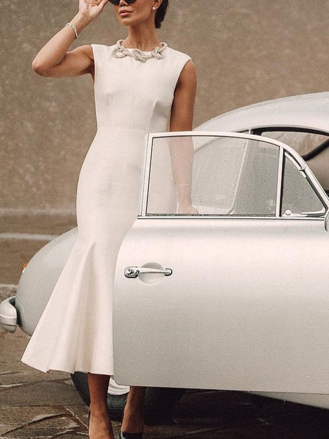 Elegant Plain Sleeveless Midi Dress