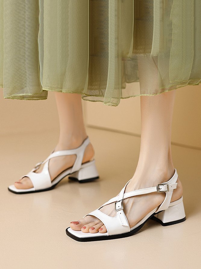 Bamboo Suede Crisscross Open Toe Block Heel