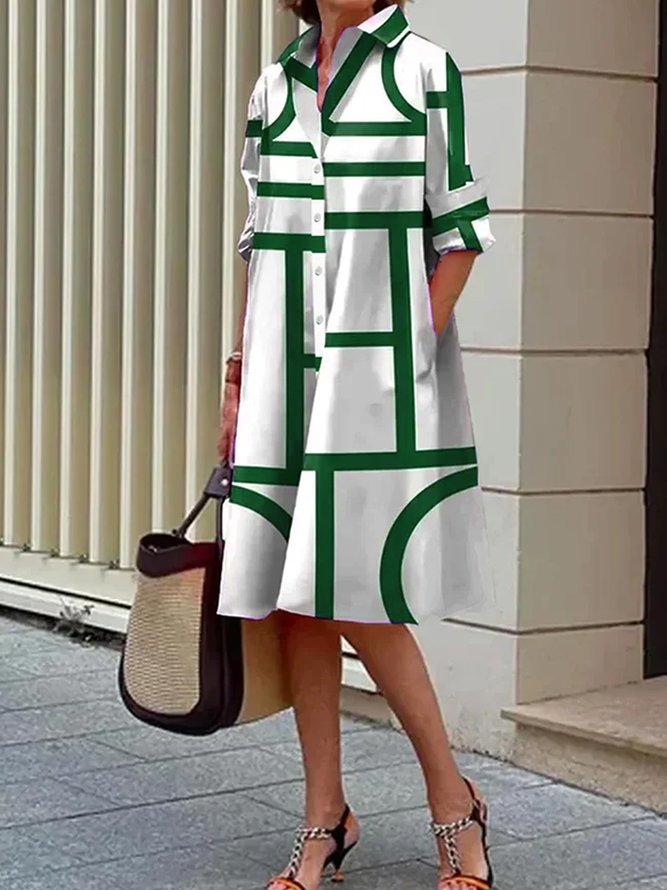 Versatile Classic Button-Front Shirt Dress with Pocket