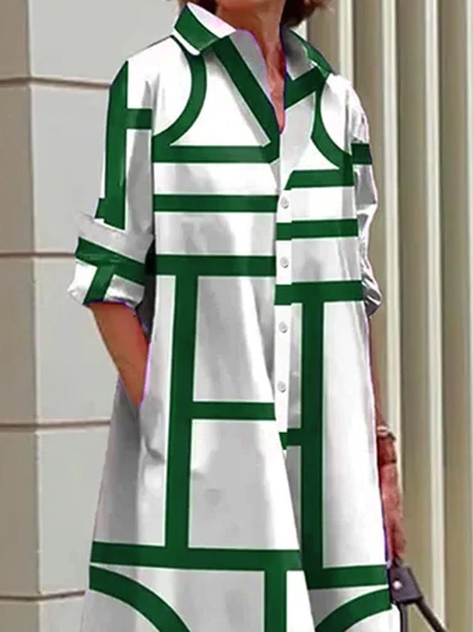 Versatile Classic Button-Front Shirt Dress with Pocket