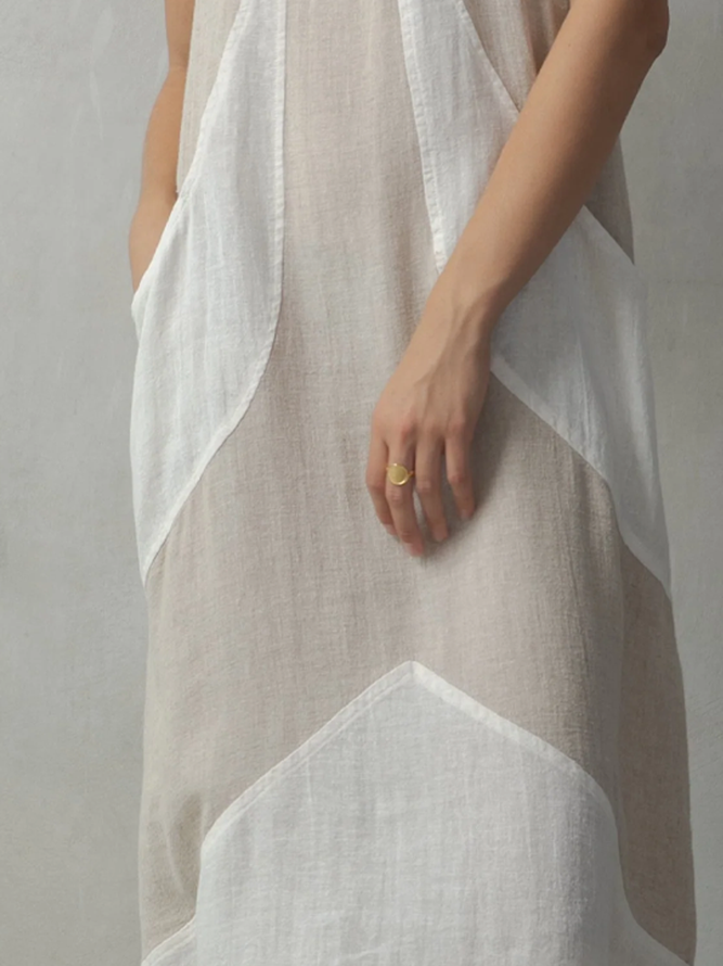 STYLE WE x CHILLINEN |Crew Neck Plain Linen Linen Dress With No
