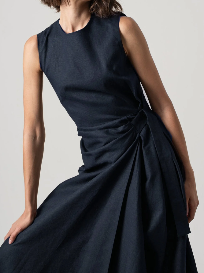 STYLE WE x CHILLINEN |Regular Fit Crew Neck Linen Linen Dress With No