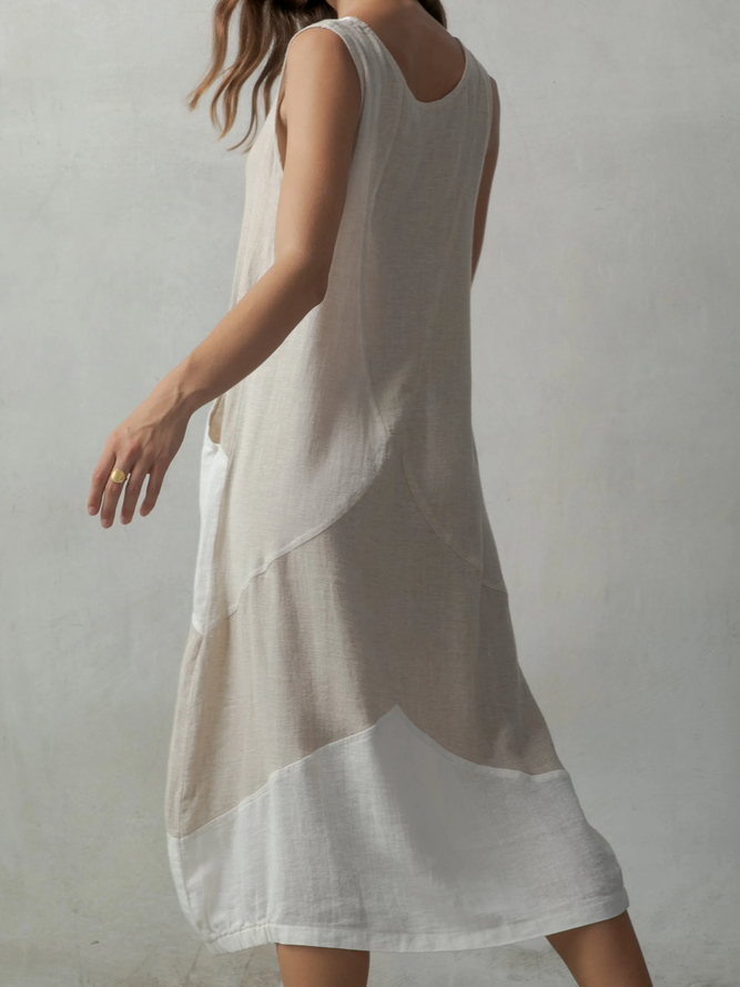STYLE WE x CHILLINEN |Crew Neck Plain Linen Linen Dress With No