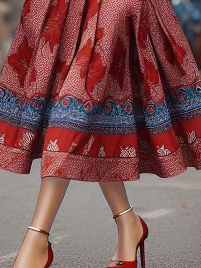 Elegant Random Print Midi Dress