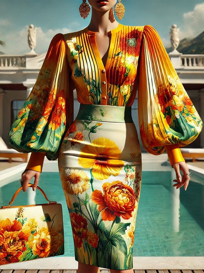 Romantic Balloon Sleeve Floral Elegant Shirt