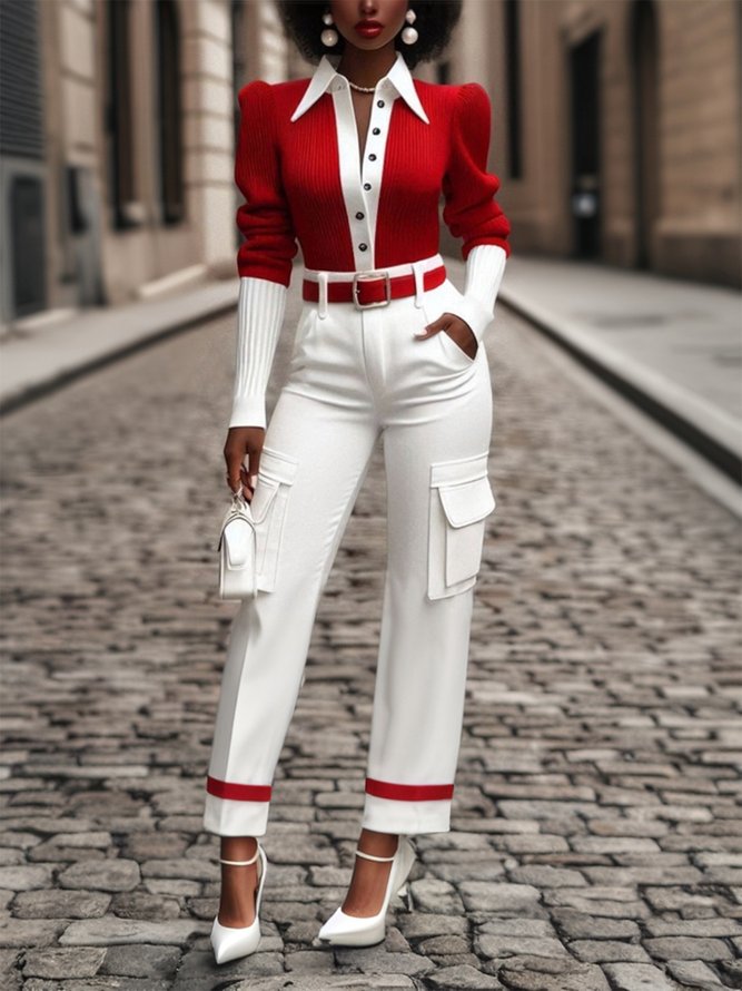  Color Block Urban Cargo Ankle Pants With No Belt
