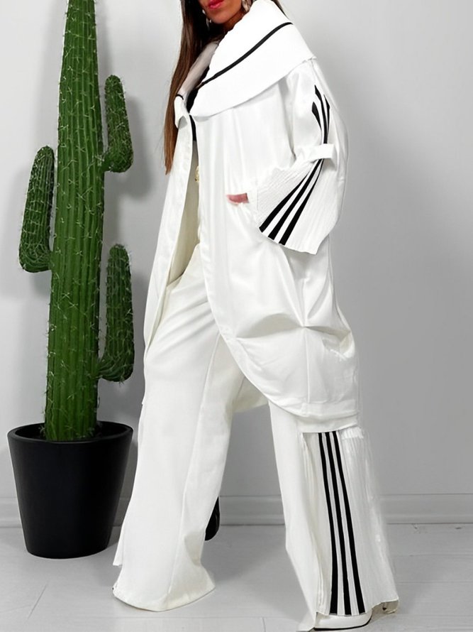 Casual Color Block Wide Leg Pants With No Belt