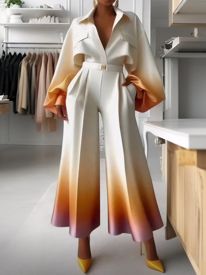 Gradient Elegant Balloon Sleeve Shirt