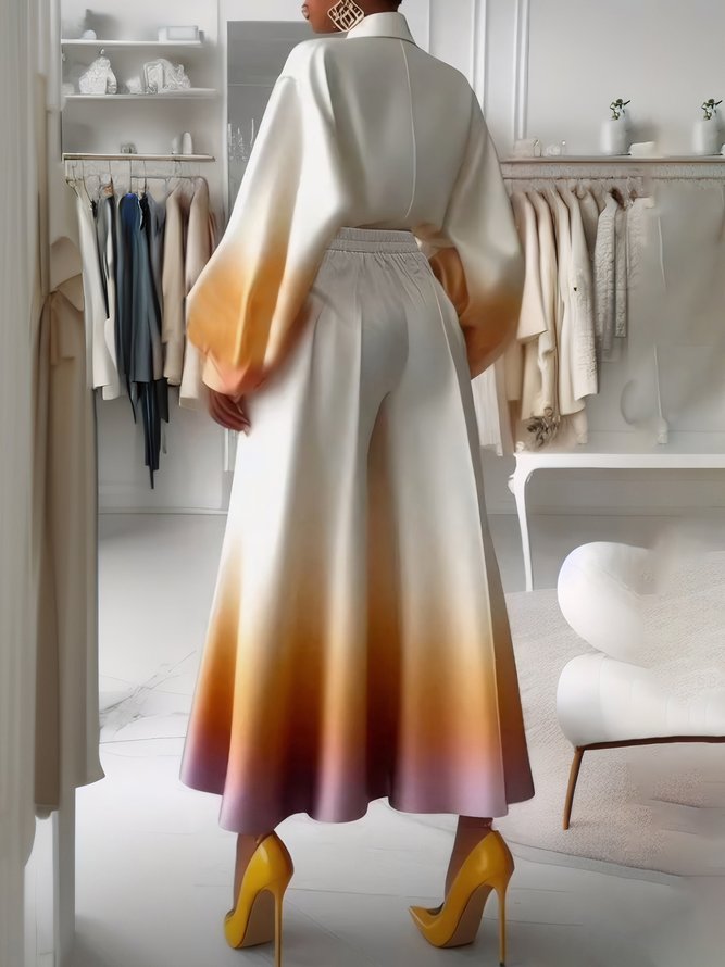 Gradient Elegant Balloon Sleeve Shirt