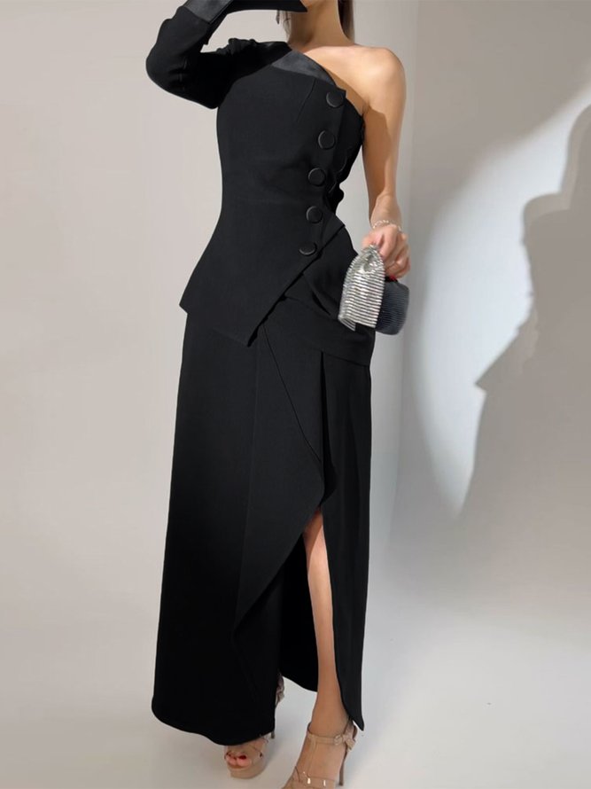 Urban Irregular Craftsmanship Plain Maxi Skirt