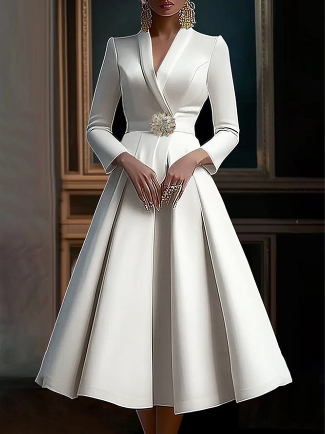 Elegant Shawl Collar Satin Formal Dress