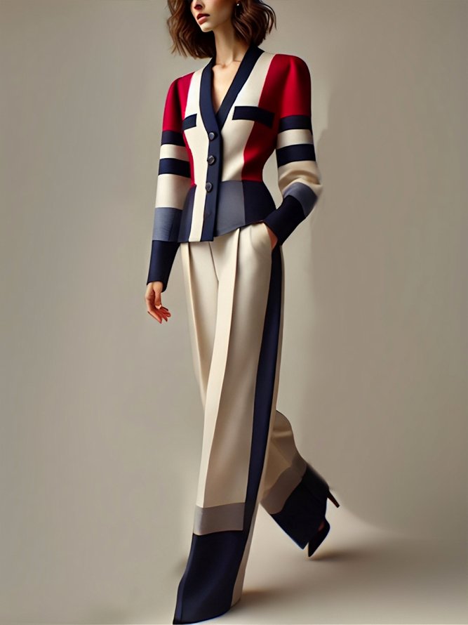 Urban Color Block V Neck Jacket