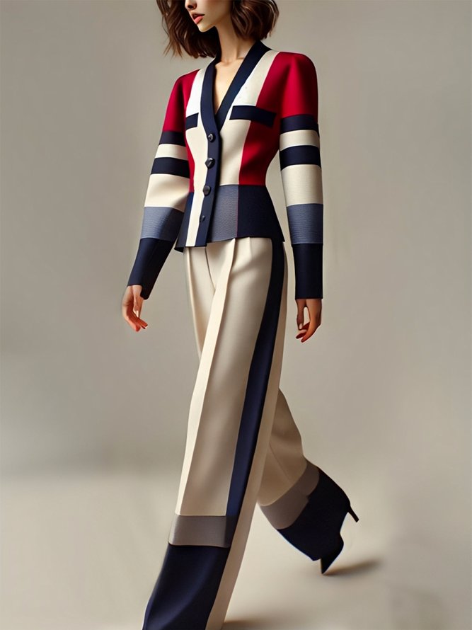 Urban Color Block V Neck Jacket