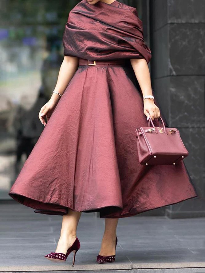 Elegant Mid Sleeve Casual Crew Neck Dress