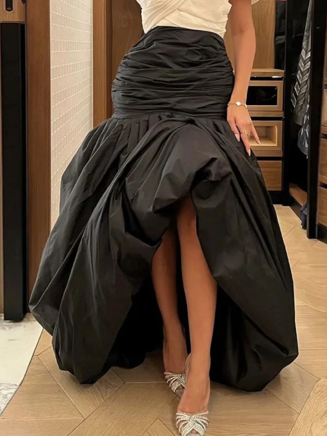 Elegant Gathered Plain Maxi Skirt