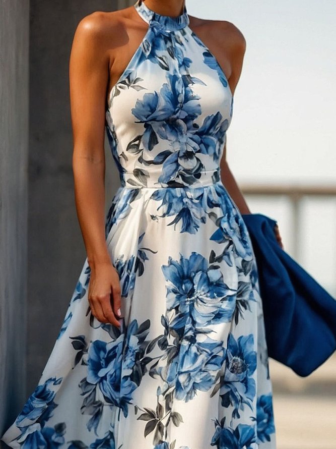 Vacation Floral Halter Maxi Dress