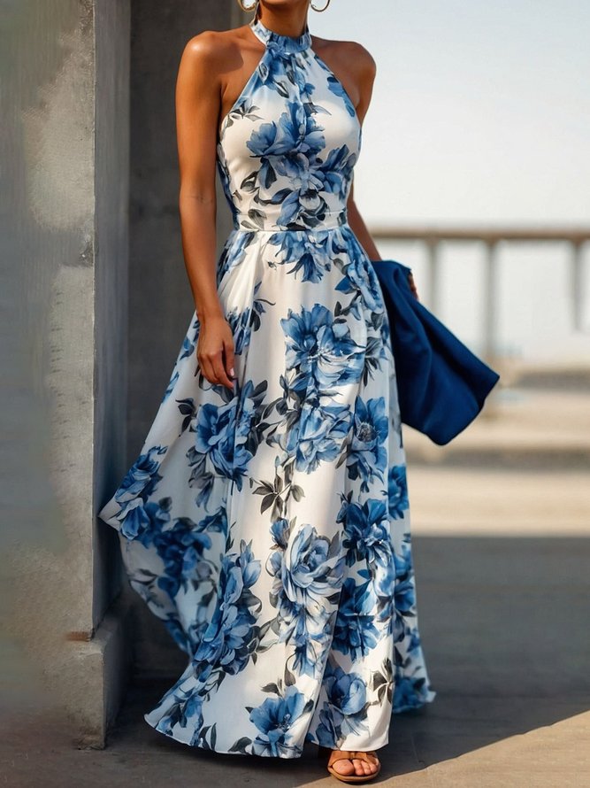 Vacation Floral Halter Maxi Dress