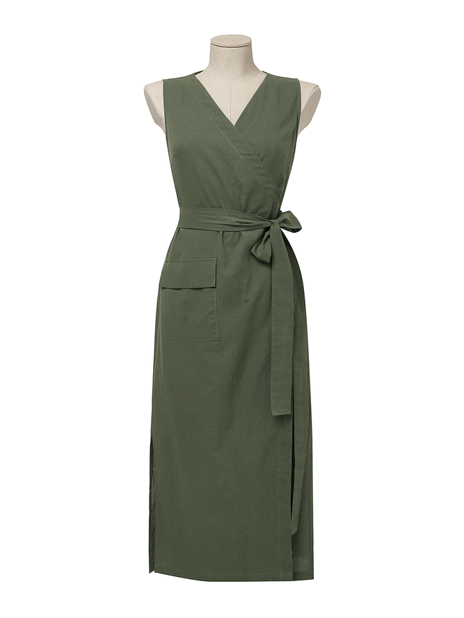 STYLE WE x CHILLINEN |Linen V Neck Plain Linen Dress With No