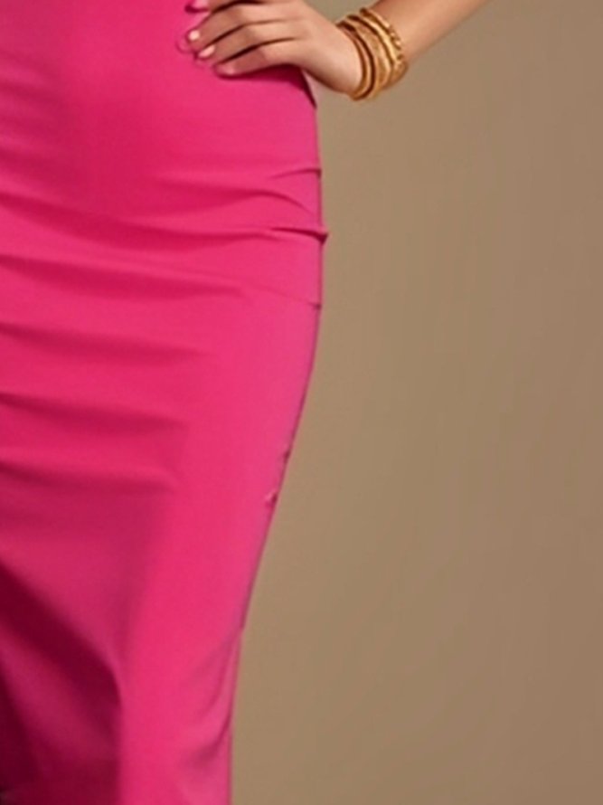 Elegant Plain Tight Boat Neck Knee Length Dress