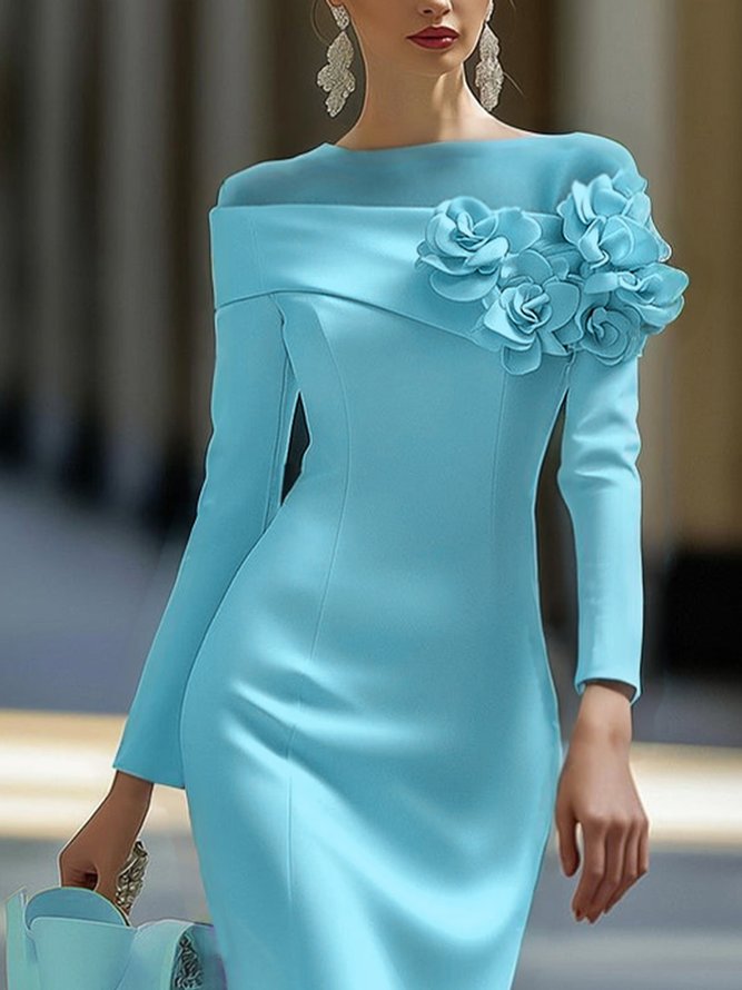 Elegant 3D Floral Crew Neck Formal Dress
