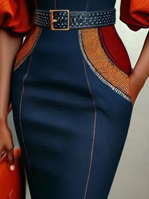 Urban Printing Abstract Geometry Midi Skirt