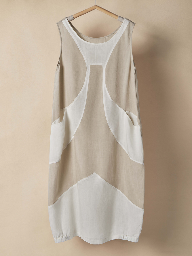 STYLE WE x CHILLINEN |Crew Neck Plain Linen Linen Dress With No
