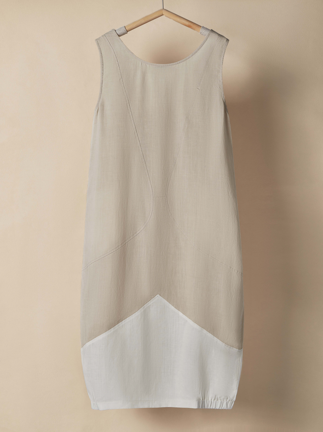 STYLE WE x CHILLINEN |Crew Neck Plain Linen Linen Dress With No