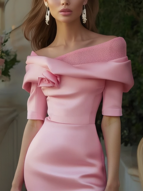 Elegant Plain 3D Floral Midi Party Dress