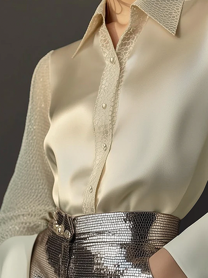 Satin Urban Plain Split Joint Shirt