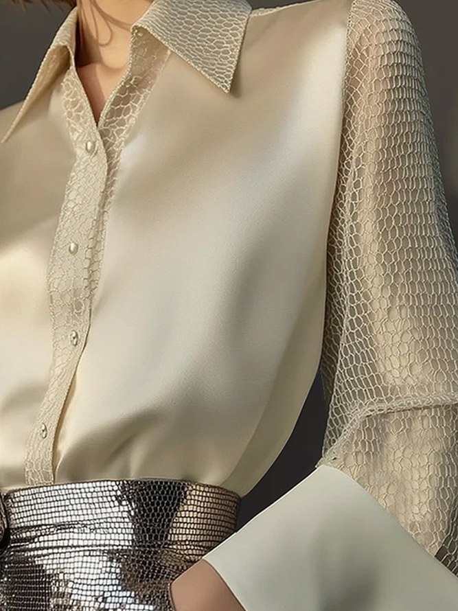 Satin Urban Plain Split Joint Shirt