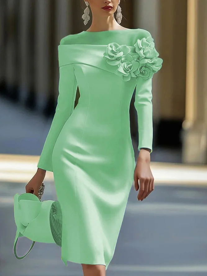Elegant 3D Floral Crew Neck Formal Dress