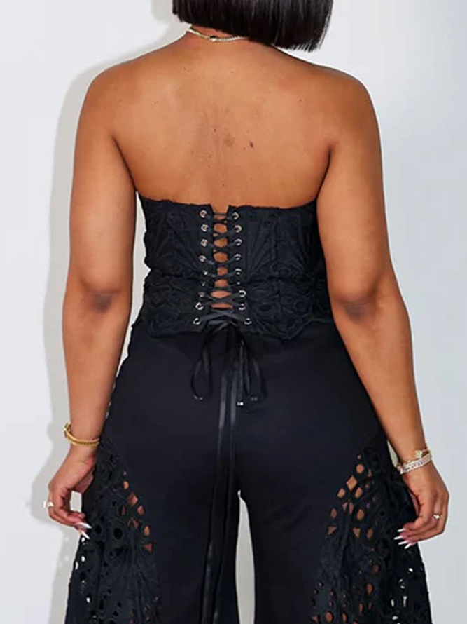Lace Elegant Plain Strapless Tank Top