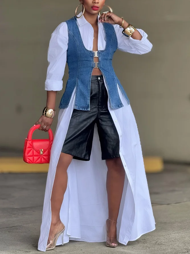 Cotton Casual Floral Side-Slit Loosen Shirt