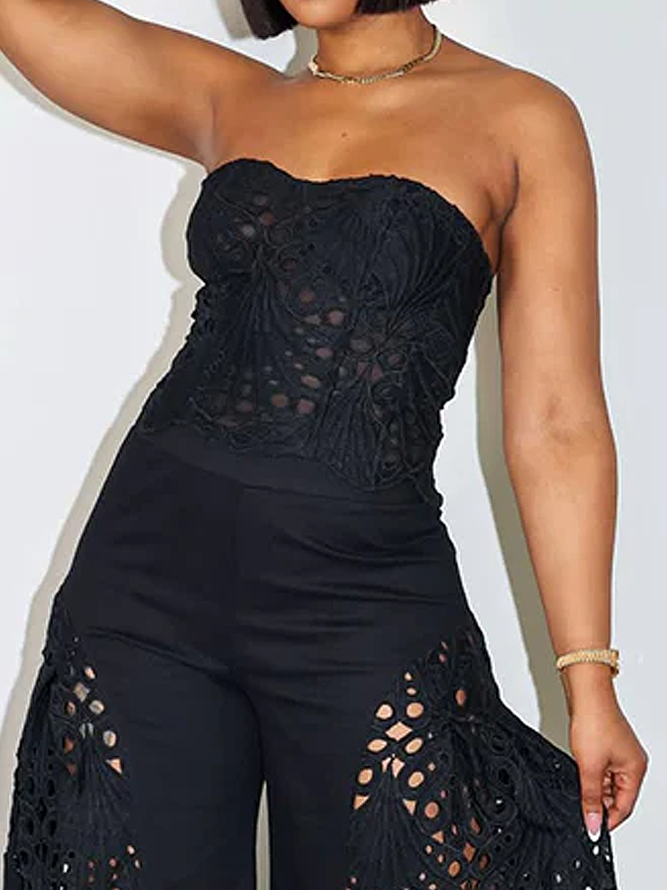 Lace Elegant Plain Strapless Tank Top