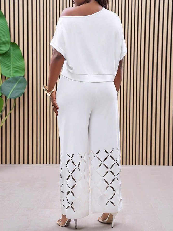 Jersey Casual Geometric Hollow Out T-shirt No Inner Wear