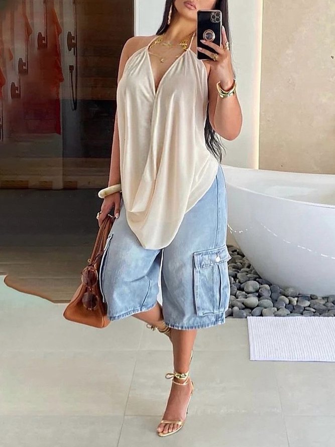 Relaxed Fit Cargo Denim Shorts