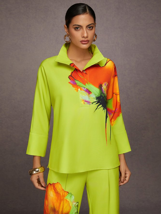 Urban Floral Printing Stand Collar  Blouse